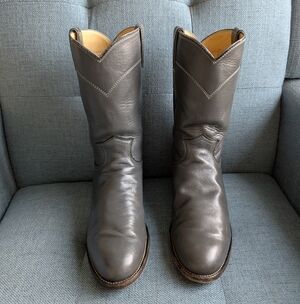 Justin Boots Western Cowboy Men’s 8.5 Gray Leather Pull-On Classic